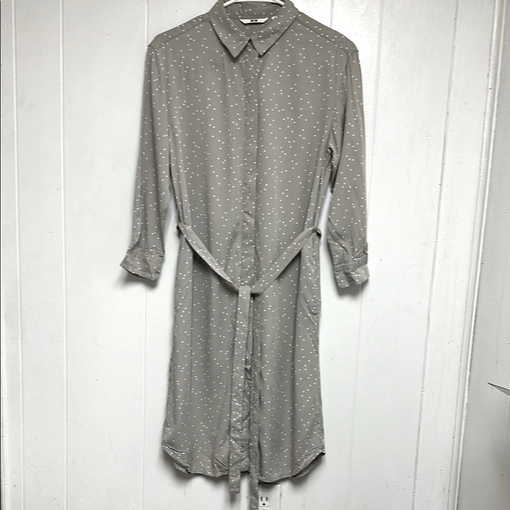 Uniqlo Women Gray Polka Dot Shirt Dress Button Front Long Sleeve XS (CLEARANCE)